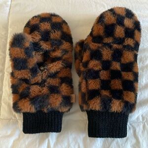 Brown Checkered Fingerless Mittens